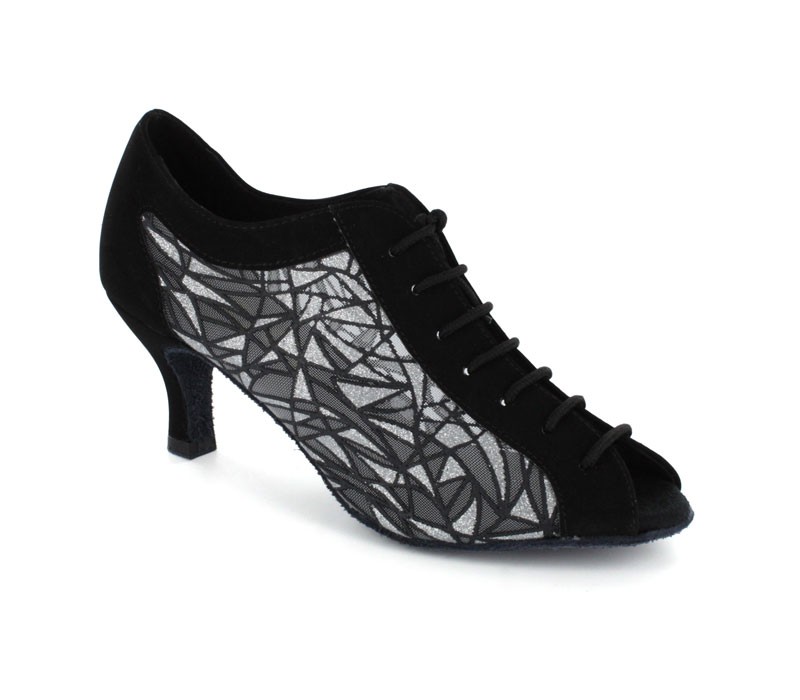 Women Exercise Latin Dance Shoes Grey PU Black Mesh Practice Boots Custom Made 9 