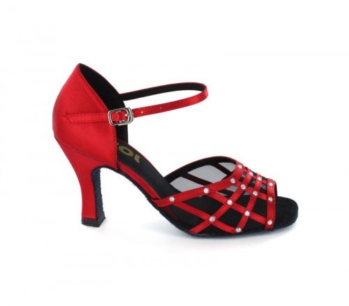 Red satin & mesh with rhinestones Sandal  LS168102
