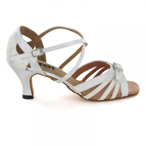 White Satin & Sparkle Sandal with Width-Adjusted Buckle LS172805