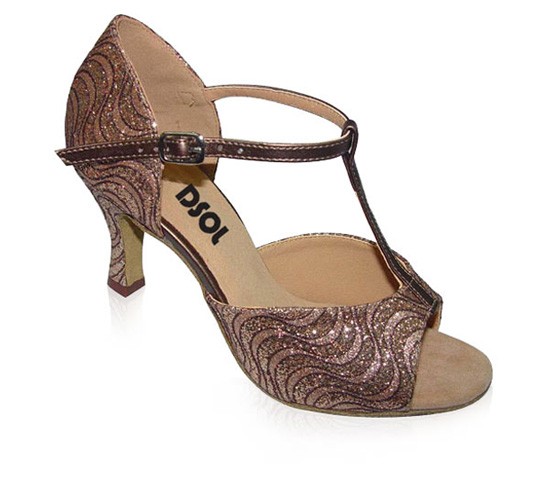 Gold / Tan Fabric & Bronze Patent Strap Sandal  LS160931