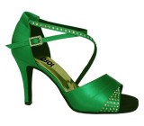 Green Satin with Rhinestones Sandal 165924