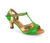 Green satin & gold sparkle Sandal  fls1707-4