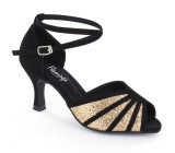 Black flannelette napped fabric & gold sparkles Sandal  fls601801-6