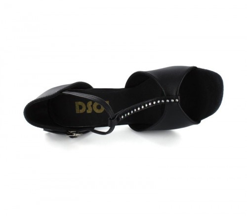 Black Leather with rhinestones on the t-strap Sandal  LS160919