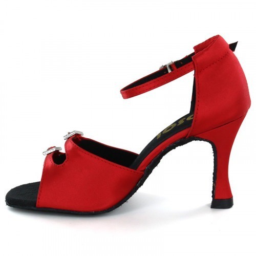 Red Satin Sandal with Width-Adjusted Buckle LS162007