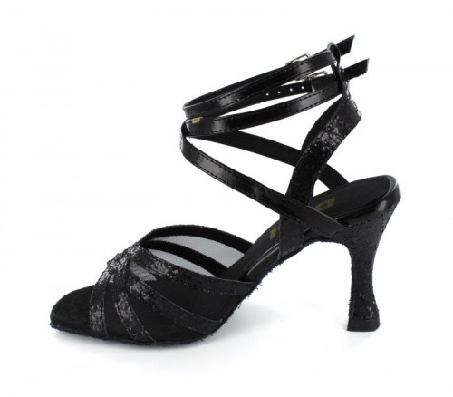 Black Sparkle Patent & Mesh Sandal  LS164509