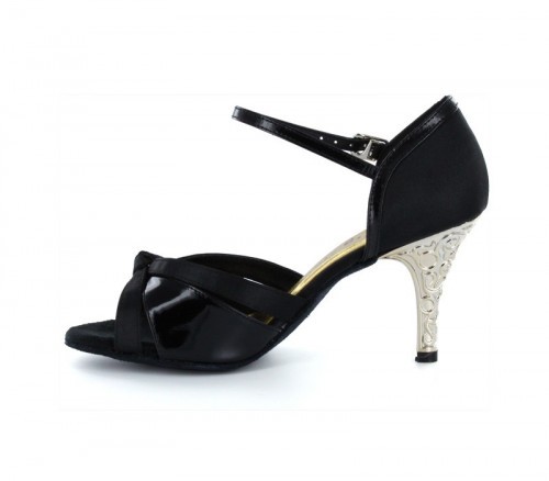 Black satin & patent with suede sole Sandal  LS174803