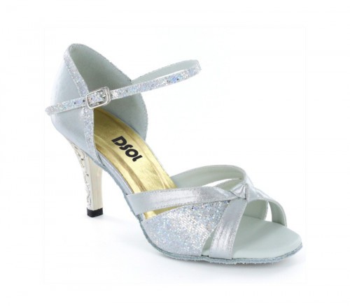 Silver satin & silver sparkle with suede sole Sandal  LS174804