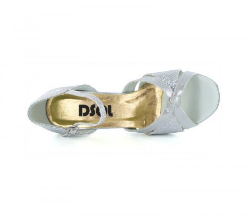 Silver satin & silver sparkle with suede sole Sandal  LS174804