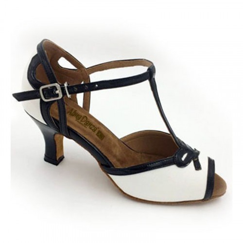 White Synthetic Leather & Black Patent Sandal adls373701